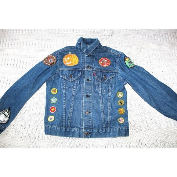 Vintage Levi's Boys scouts Patches Denim Jacket Size 40 cotton Made In USA - Picture 11 of 15